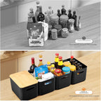 Ohmlove Paquete de 4 contenedores de almacenamiento con tapas de bambú, contenedores de almacenamiento de plástico con tapas, caja de almacenamiento apilable: cestas de almacenamiento para organizar