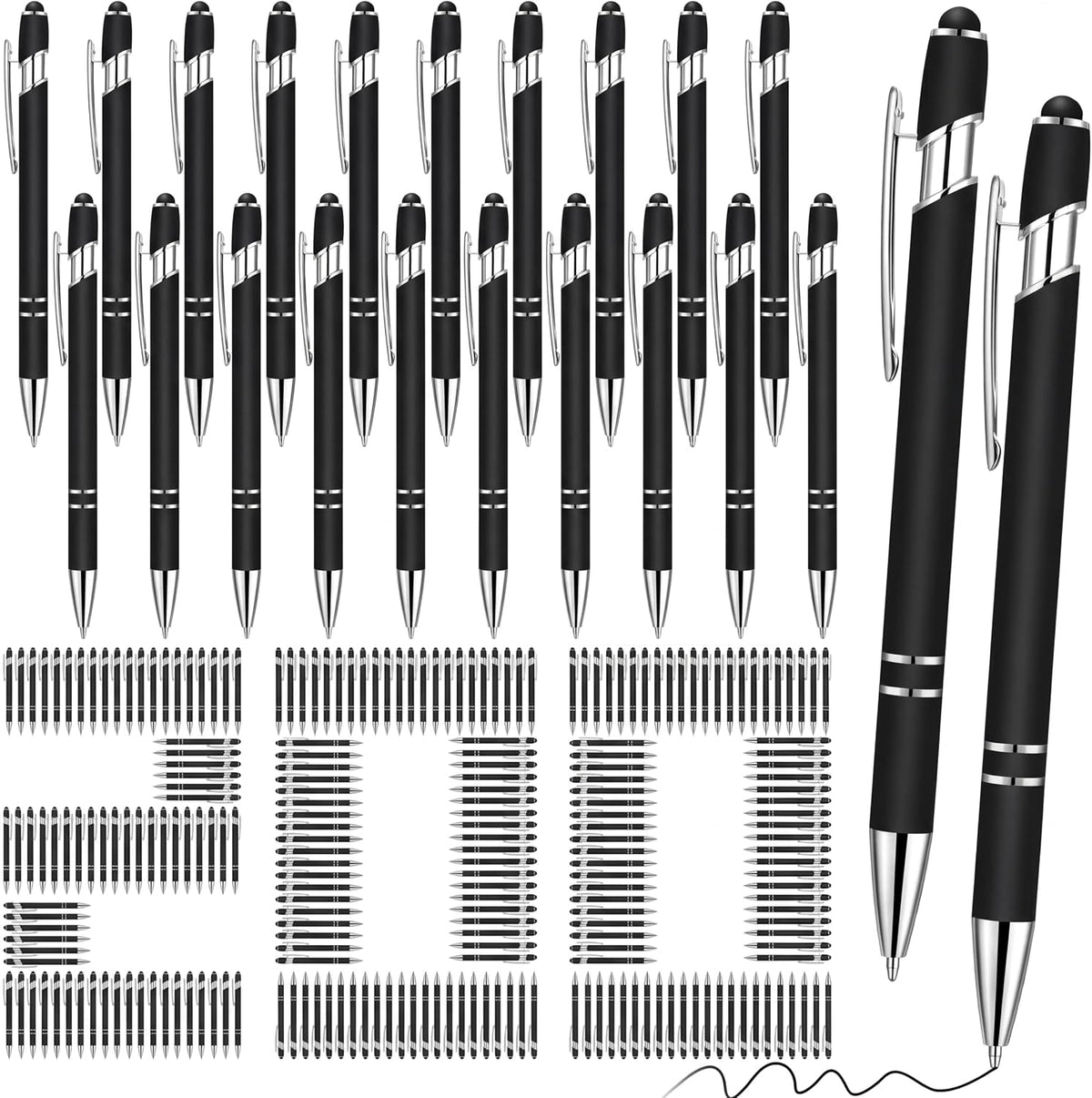 Yeaqee 200 Piezas Bolígrafo a granel con Punta táctil clic, Negro