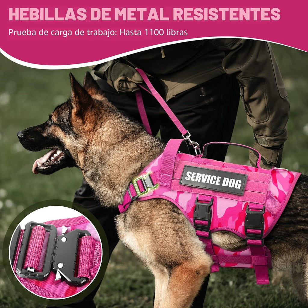Arnés de chaleco para perro de servicio para perro mediano, chaleco táctico de trabajo MOLLE con 10 parches para mascotas, arnés resistente sin tirones de servicio pesado para entrenamiento y