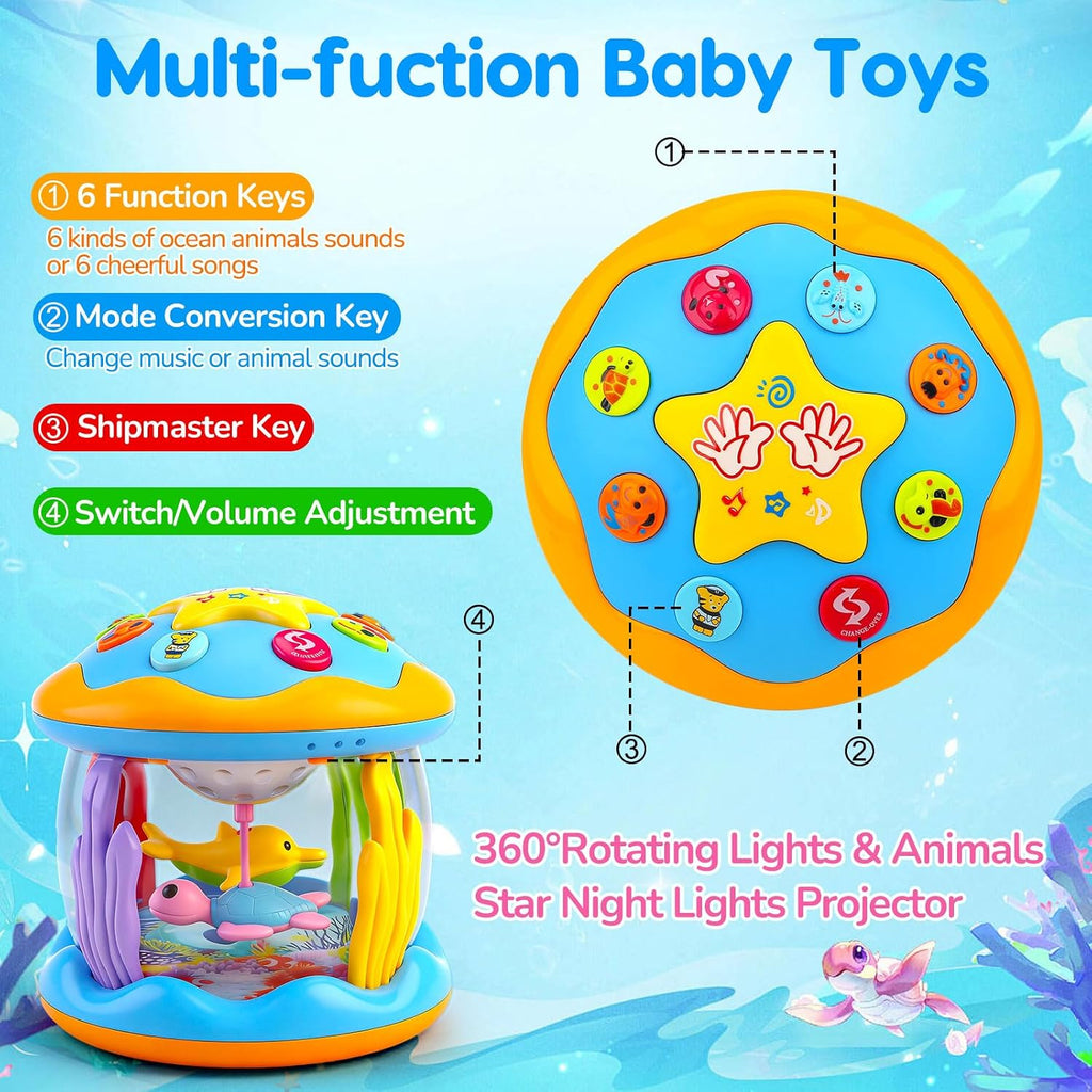 Juguetes para bebés y niños, proyector musical giratorio con luz boca abajo, juguetes para bebés, acuarios, juguetes para gatear, recién nacidos, niños y niñas, regalos de cumpleaños
