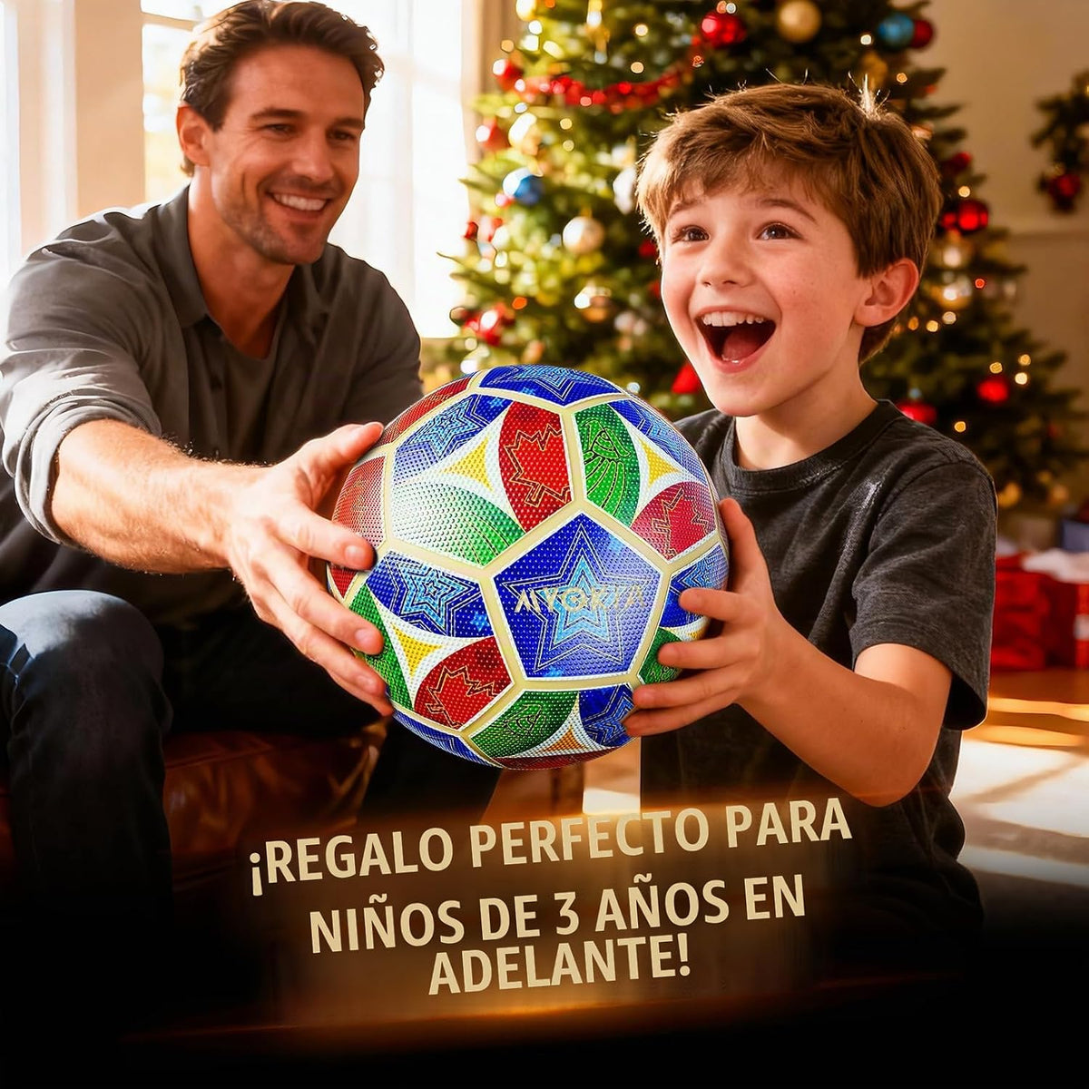 Balón de fútbol recargable con luz, tamaño 5, tricolor que brilla en la oscuridad