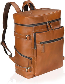 HLC Mochila de cuero genuino para computadora portátil para hombres...