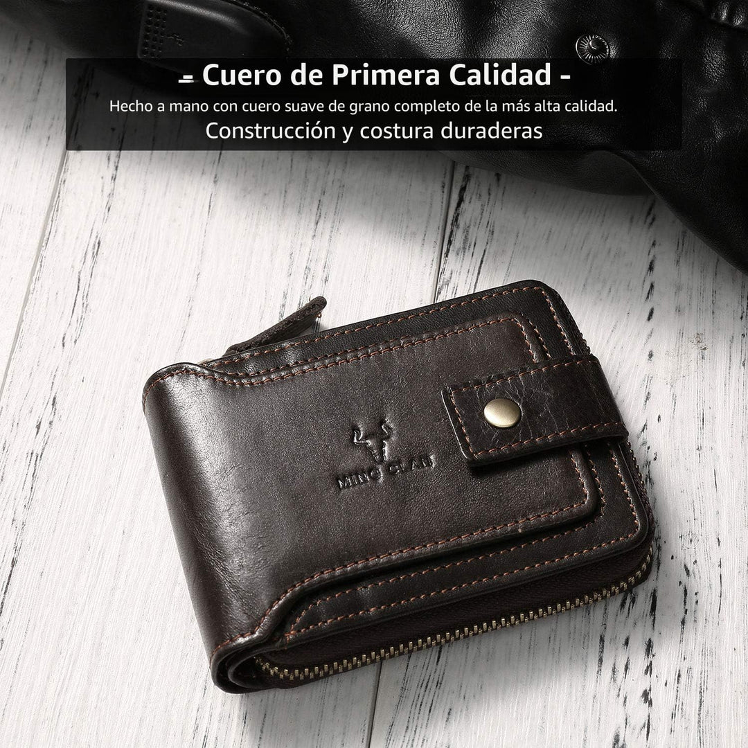 MING CLAN Billetera plegable de cuero con bloqueo RFID para hombres...