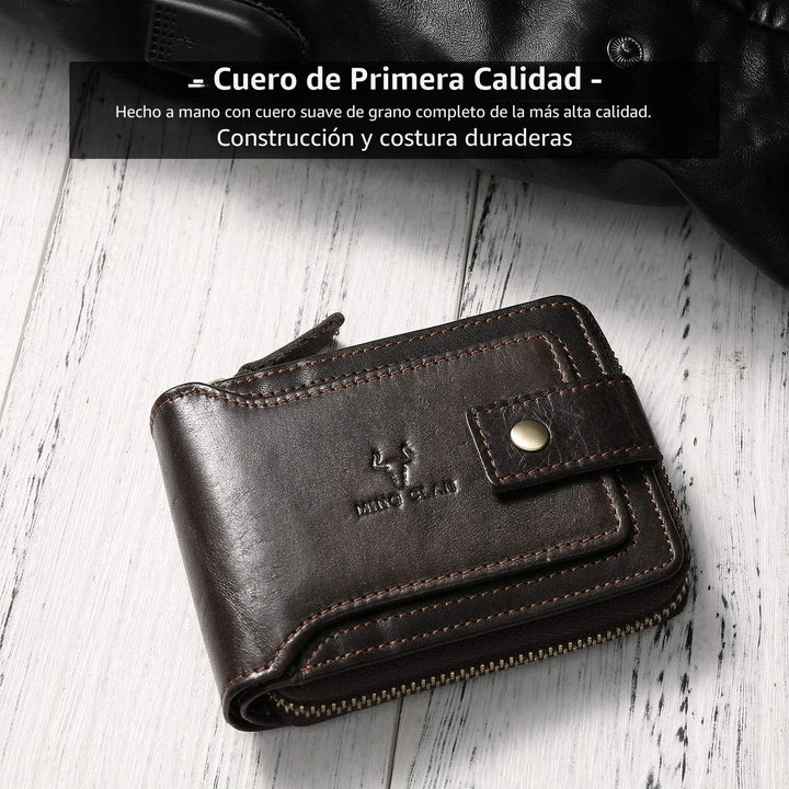 MING CLAN Billetera plegable de cuero con bloqueo RFID para hombres...