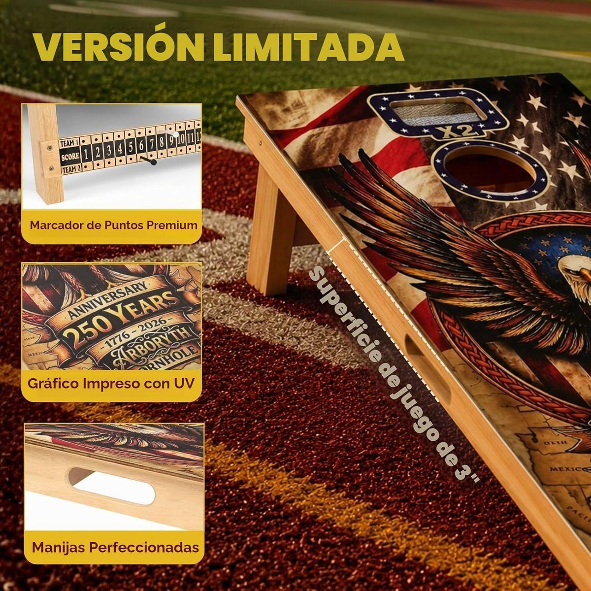Conjunto de Tableros de Cornhole con Pelotas, Tableros de Madera de 4x2 ft tamaño reglamentario