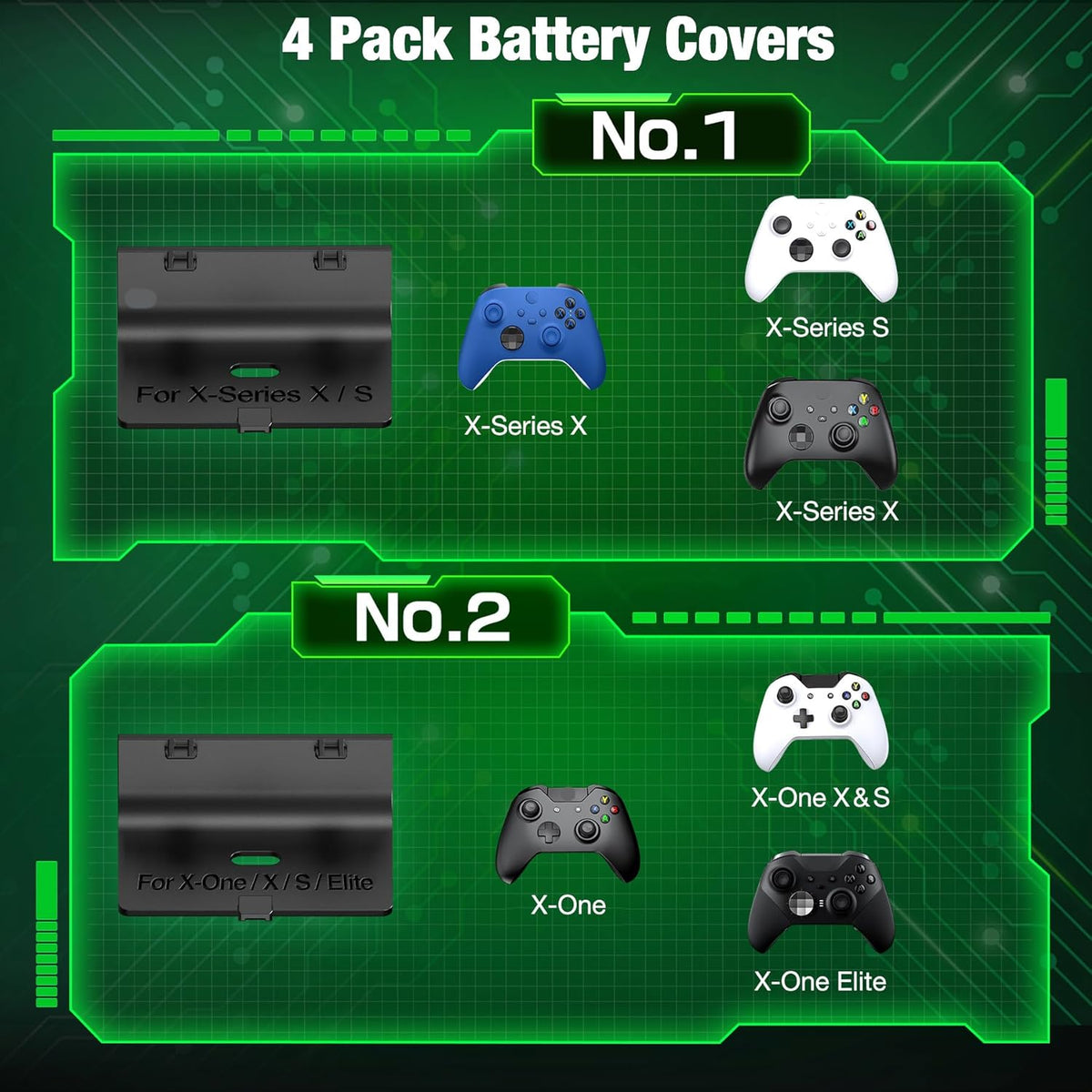 Estación de carga con batería recargable de 2 x 5520 mWh para mandos Xbox One/Series X|S con base de carga dual y 4 cubiertas (Cotrollers no incluidos)