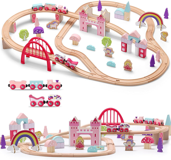 SainSmart Jr Juego de tren de madera de 72 piezas juego de