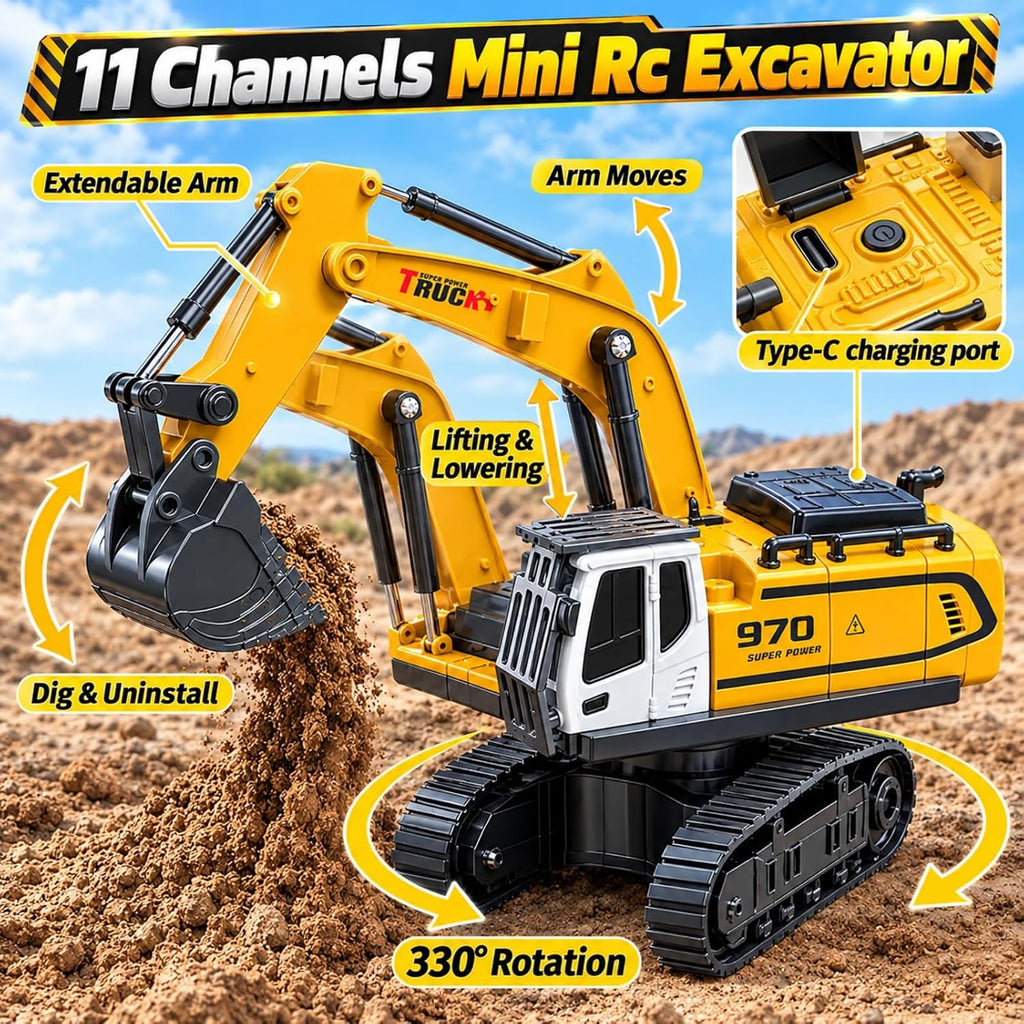2P Mini Excavadora RC y camión volquete juguete conjunto, construcción