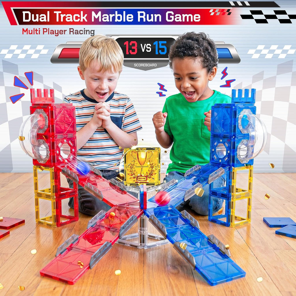 73 piezas de azulejos magnéticos Marble Run para niños, pista de carreras de