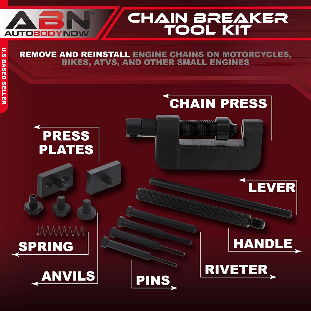 ABN Kit de herramientas para romper cadenas con estuche de almacenamiento, herramienta de extracción de remaches y eslabones de cadena de rodillos para cadenas de 35 a 630 motocicletas, bicicletas,
