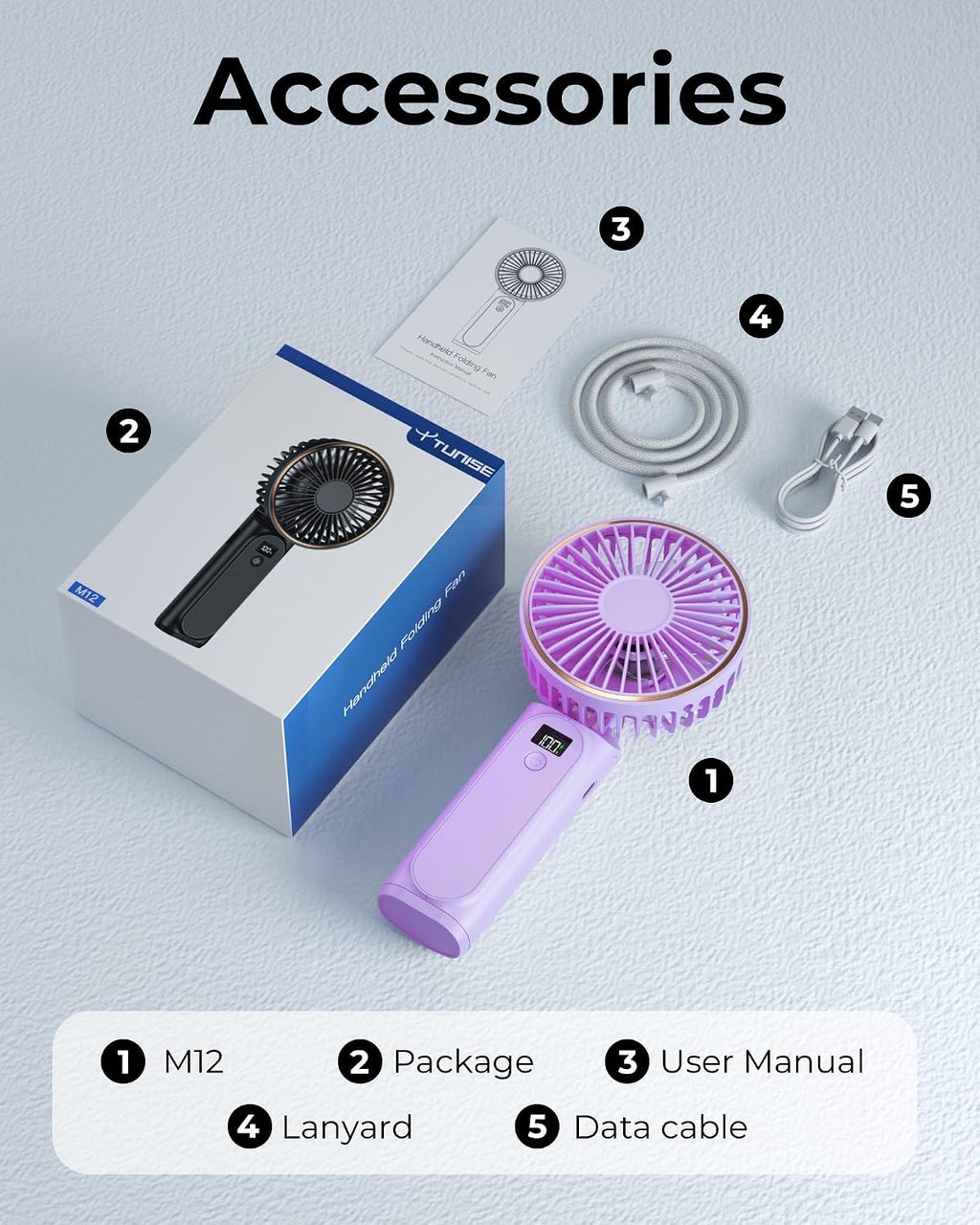 TUNISE Ventilador portátil de mano, 4000mAh, 180 ajustable, 6 veloc...