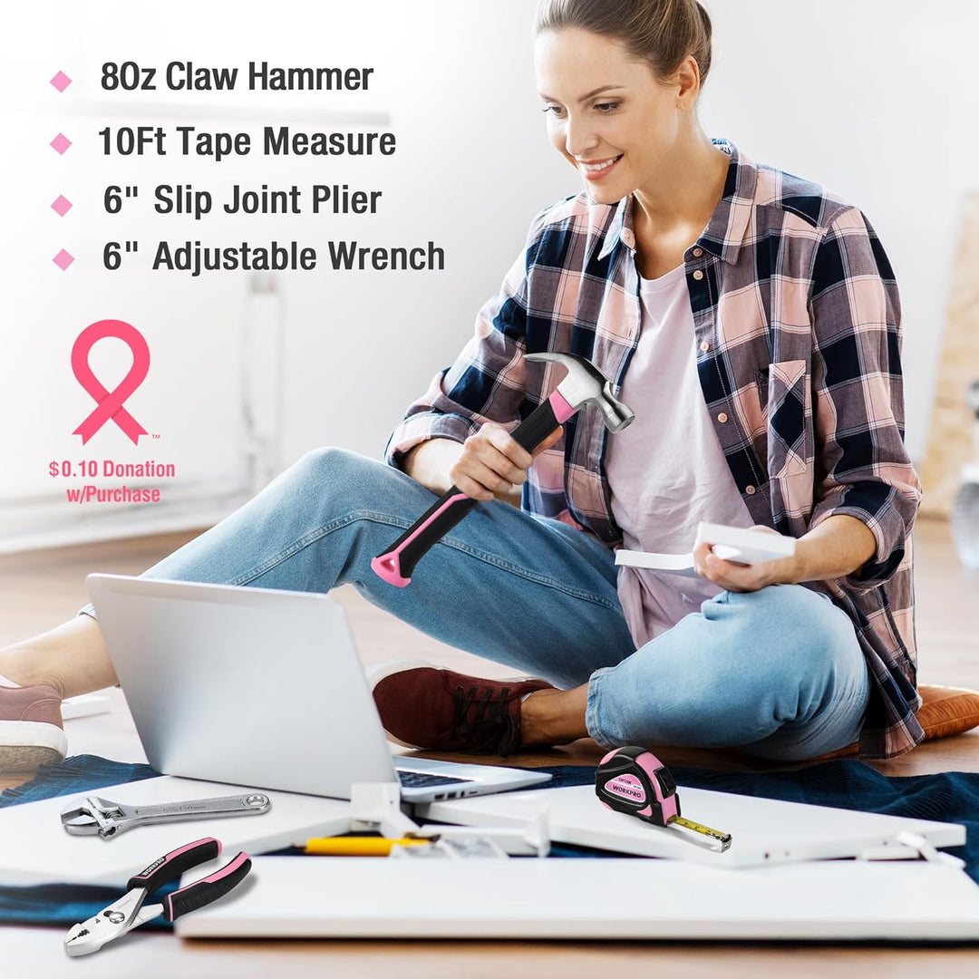 WORKPRO Juego de herramientas rosa - 100 piezas Kit de herramientas...