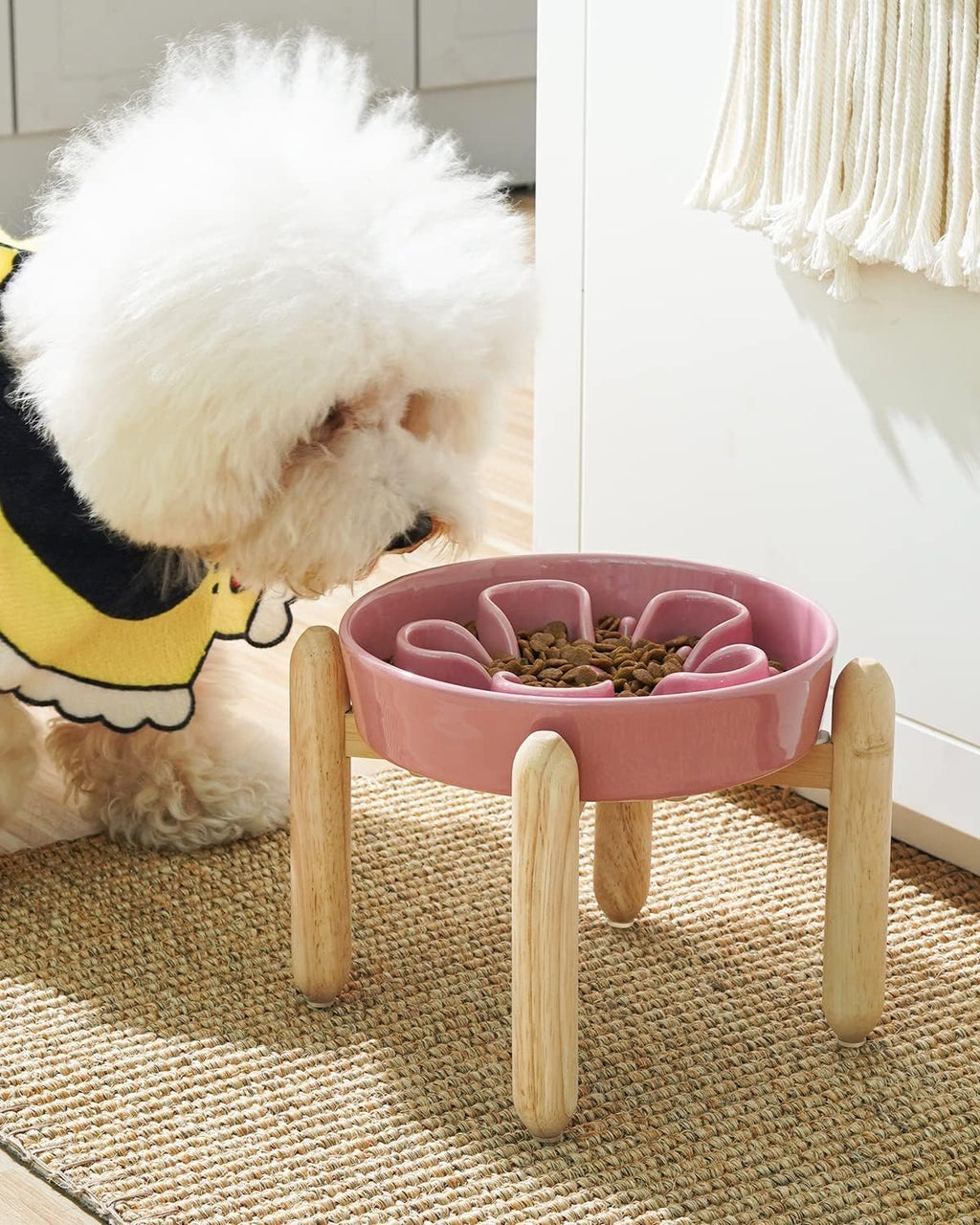 LE TAUCI Cuencos de cerámica para perros de alimentación lenta, elevados para razas pequeñas, anti-engullimiento, antideslizantes, 6 pulgadas, rosa