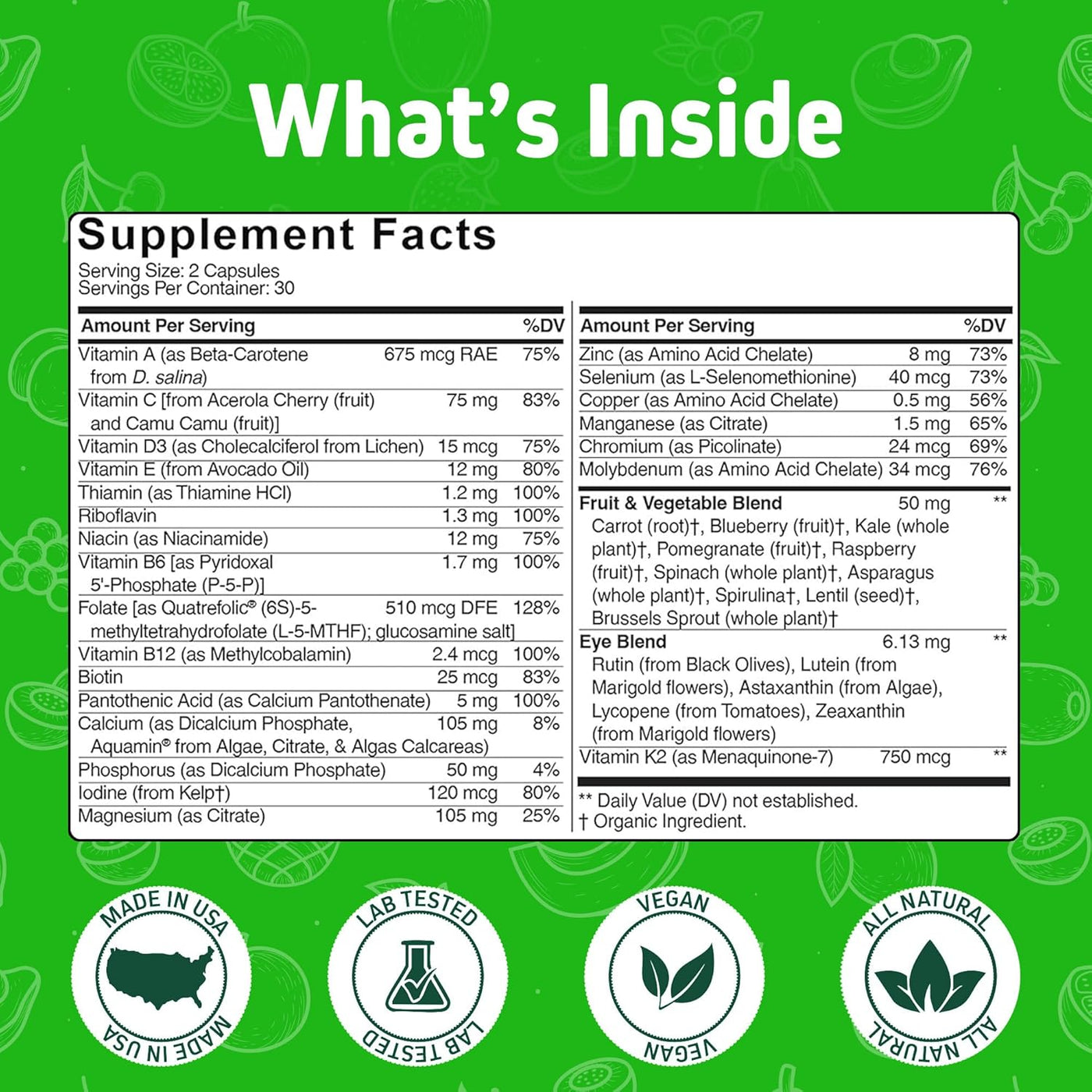 Herbtonics Whole Food Vitaminas adolescentes para energía, concentr...