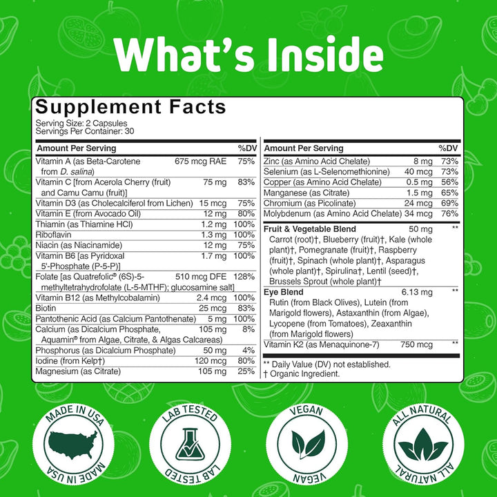 Herbtonics Whole Food Vitaminas adolescentes para energía, concentr...