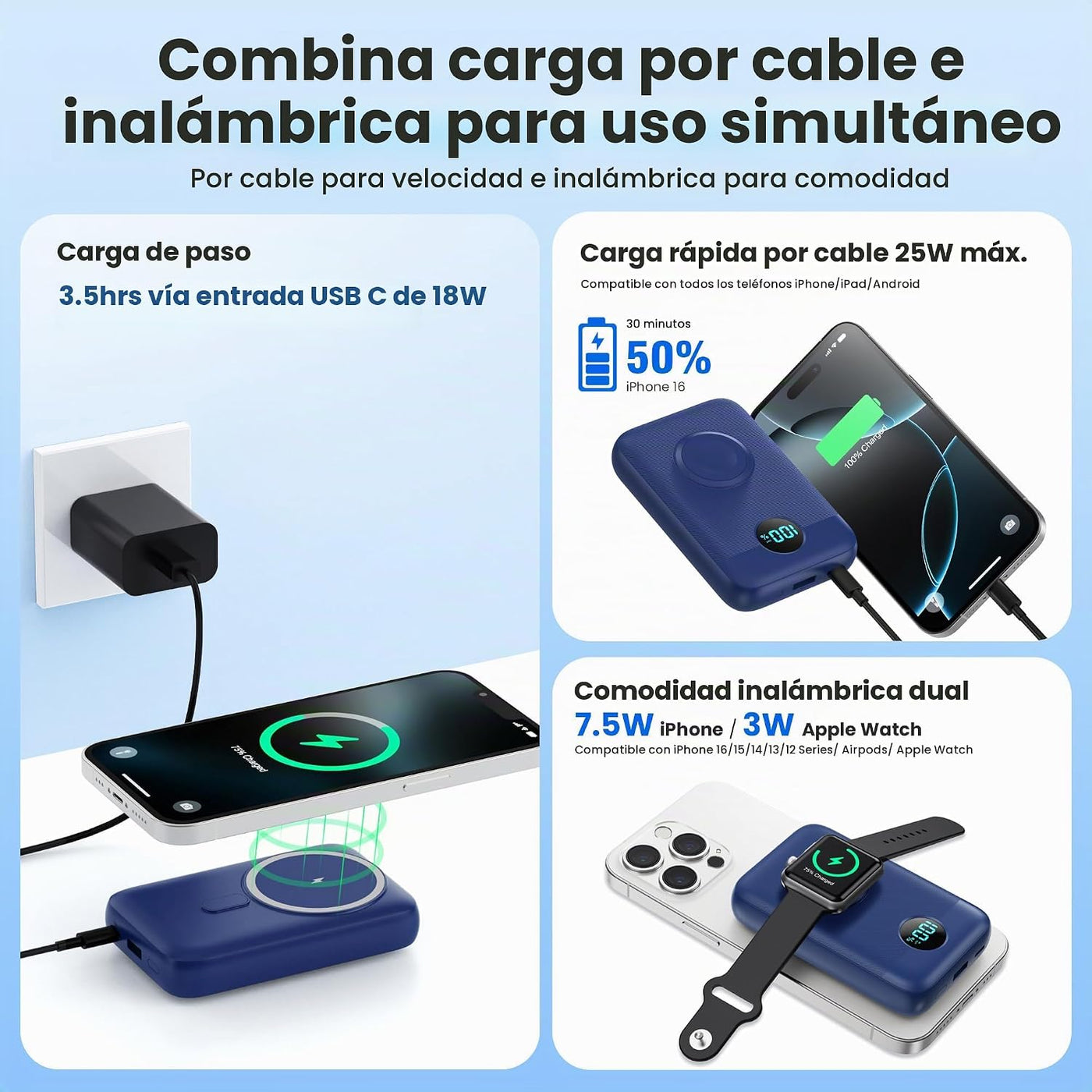 Cargador portátil magnético para iPhone y iWatch, cargador de bater...