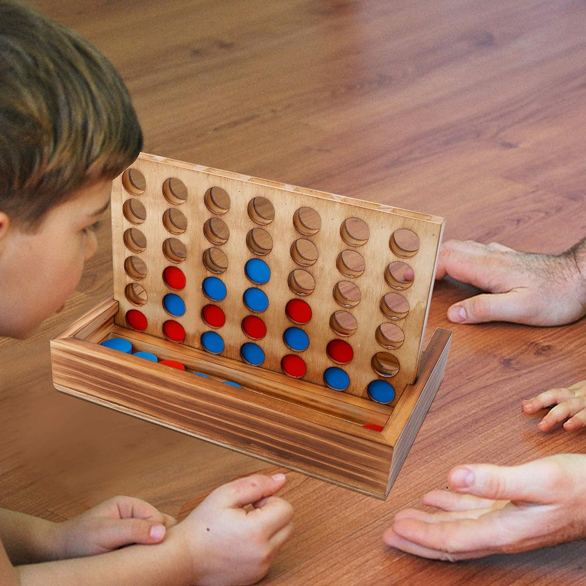 Tic Tac Toe y juego de mesas 4 en una fila, línea clásica de tablero para sala de estar, decoración de mesa rústica y uso como parte superior de juego de madera para decoración de habitación