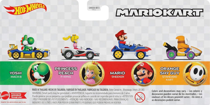 Hot Wheels Mario Kart - Paquete de 4 vehículos de los personajes fa...