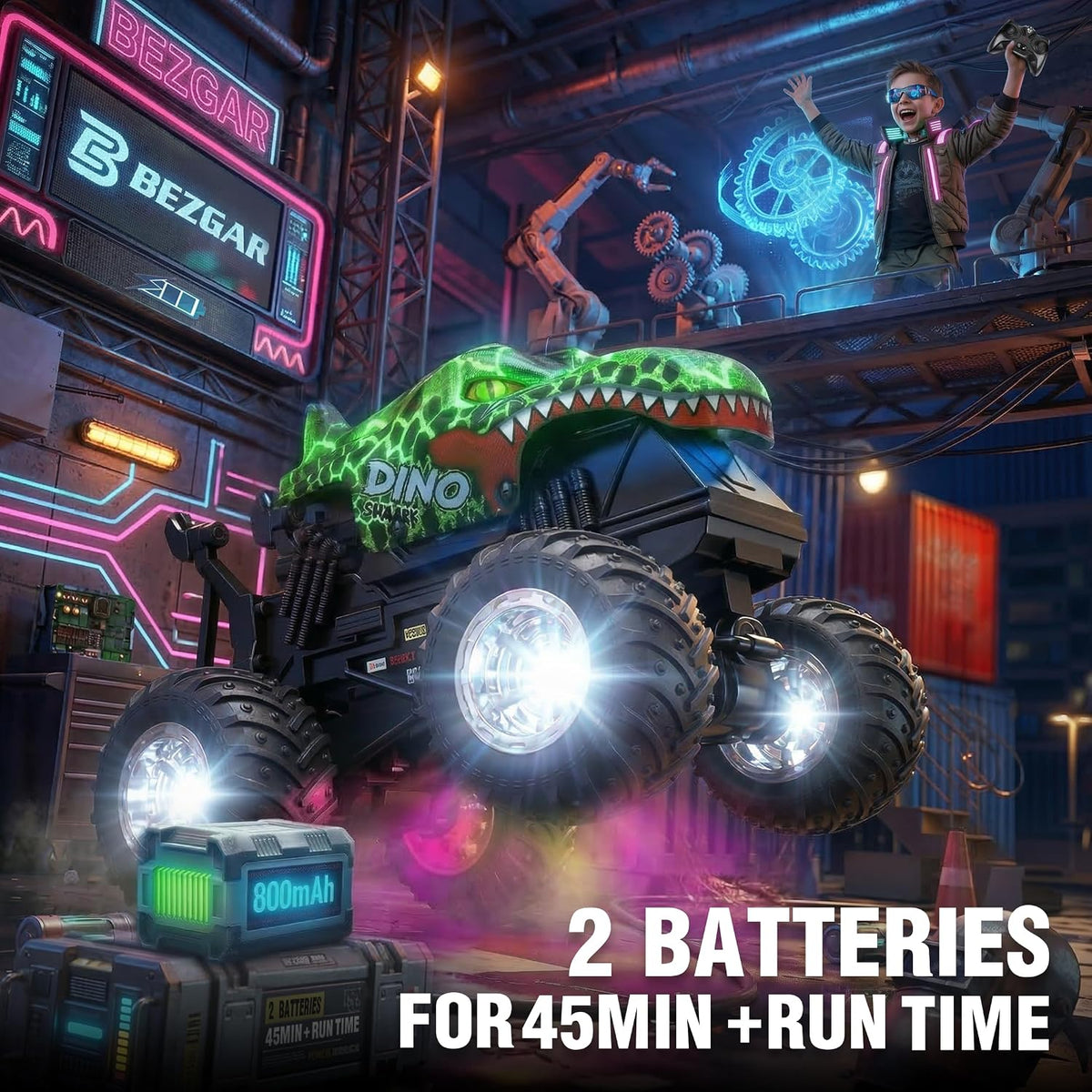 BEZGAR 1:20 Monster Truck Toys, 360 ° Stunt RC Cars con música y luz
