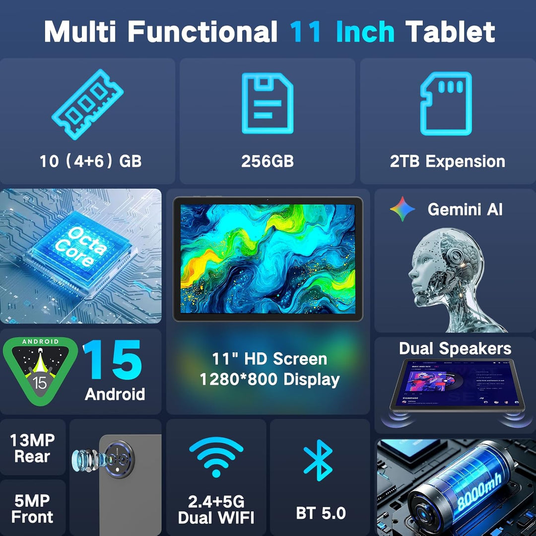 Tableta JUNYANG de 11 pulgadas con Android 15, 256 GB de ROM, 10 GB...