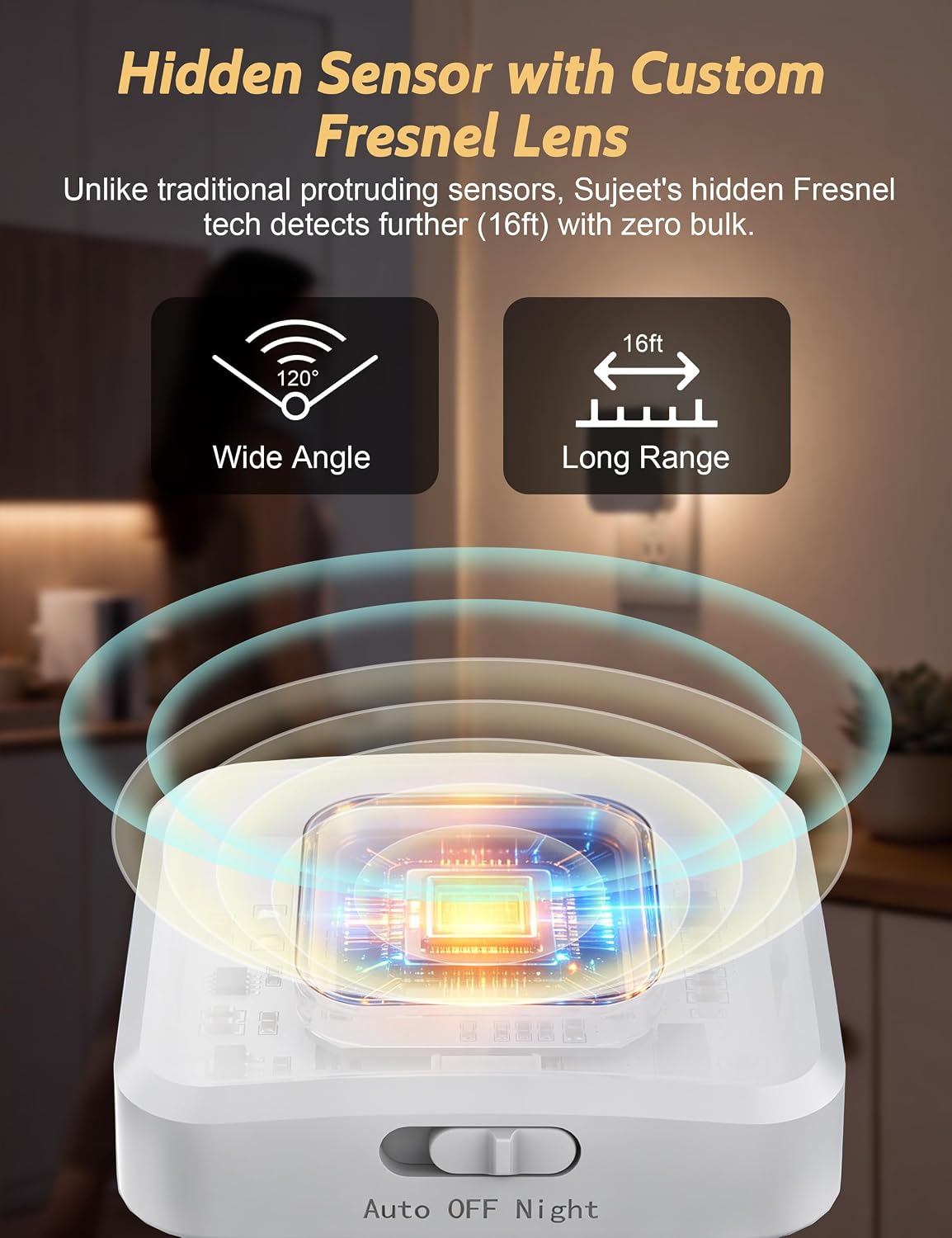 Luz nocturna LED enchufable con sensor de movimiento y del atardecer al amanecer, 3 temperaturas de color (1800K/2700K/5700K), 5 niveles de brillo preestablecidos, diseño retroiluminado, 1-80LM