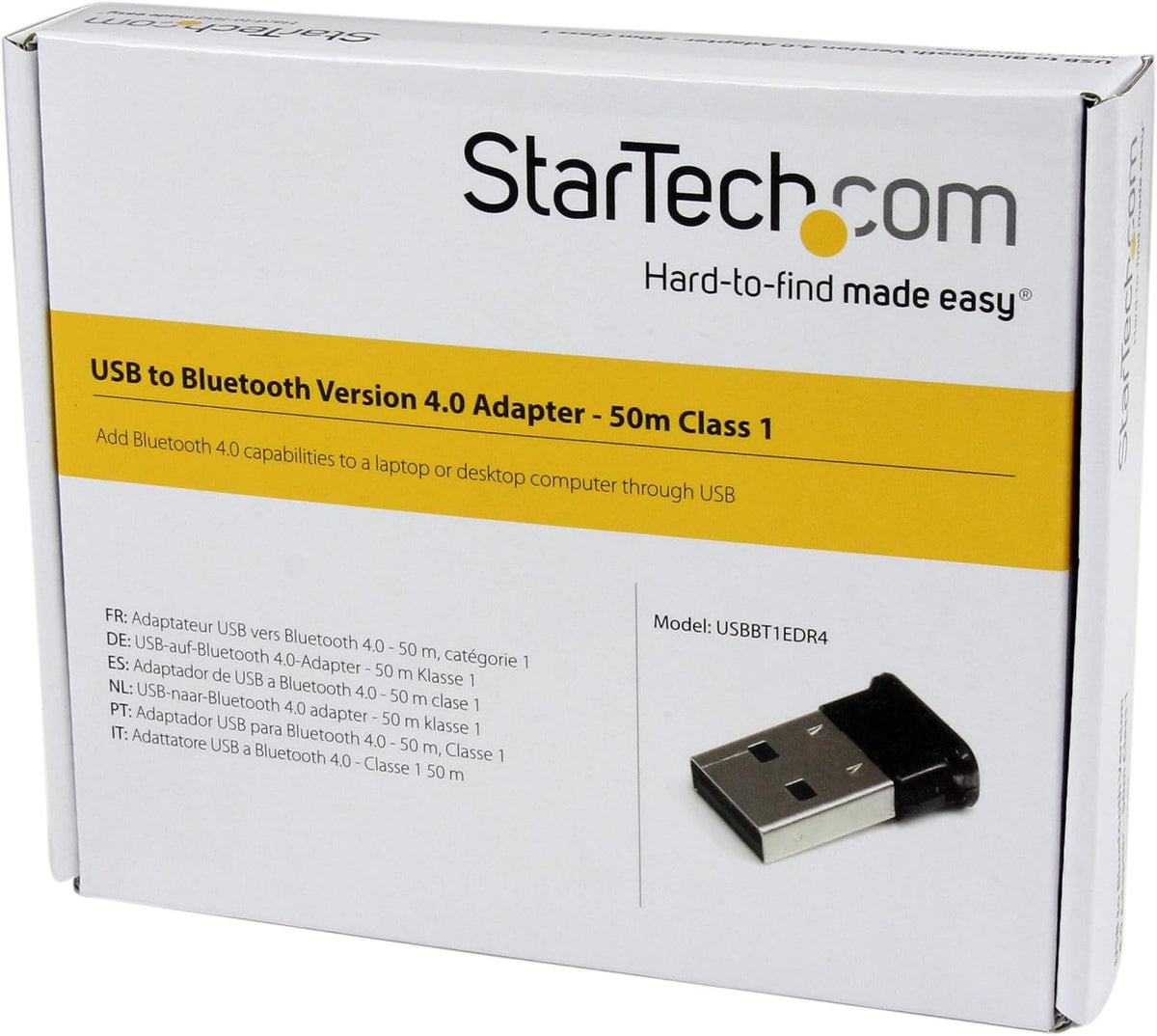 StarTech.com Adaptador Bluetooth - Mini adaptador USB Bluetooth 4.0 - Dongle Bluetooth inalámbrico de 164.0 ft/165 pies - listo inteligente LE+EDR (USBBT1EDR4), negro
