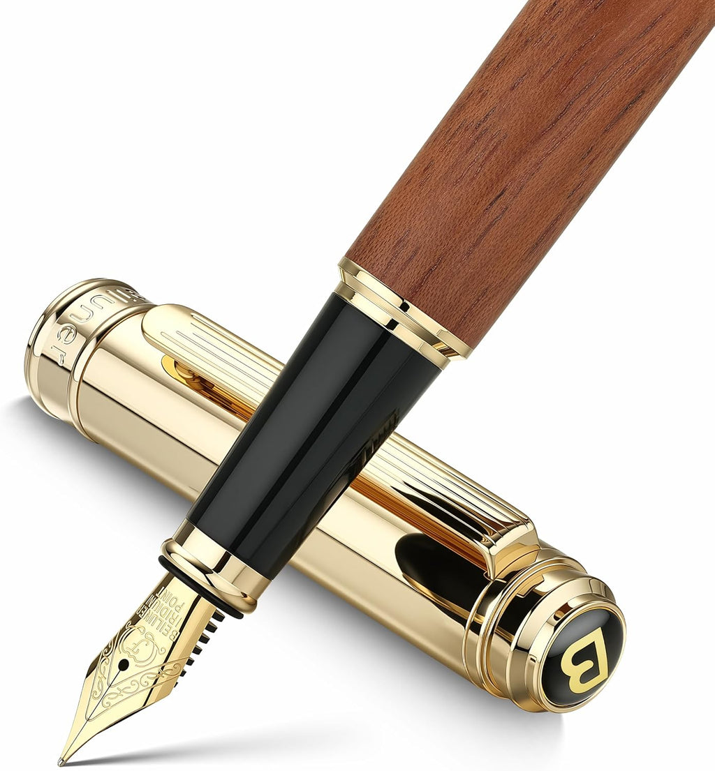 BEILUNER - Pluma estilográfica de madera, impresionante lujo, punta fina dorada de 24 quilates, palisandro