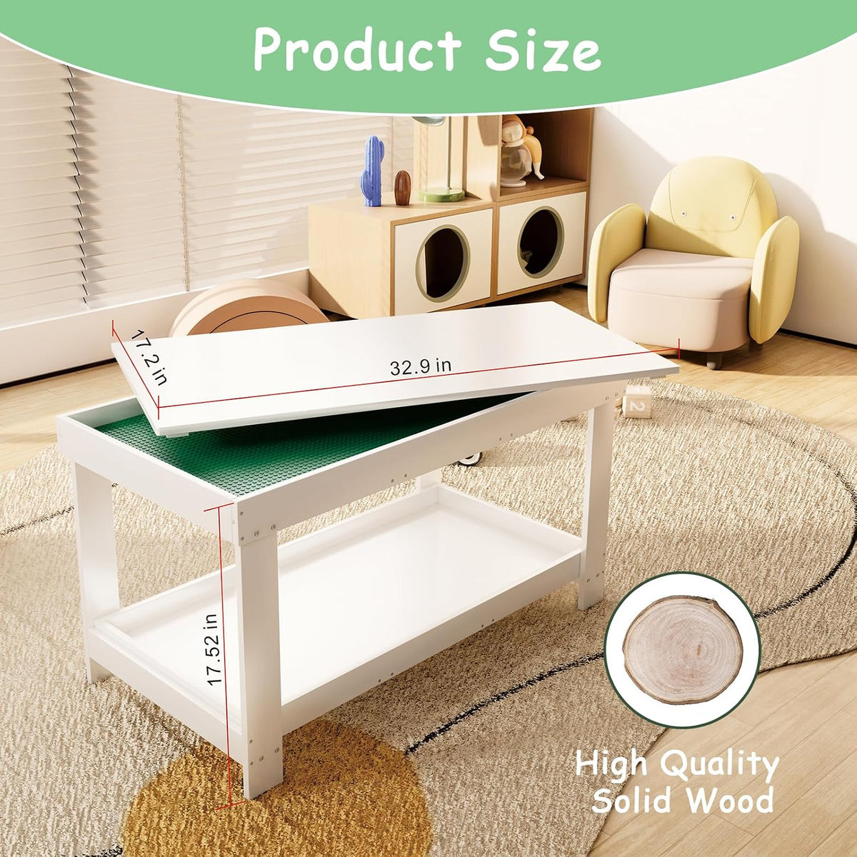 Mesa de actividades para niños con almacenamiento, 2 en 1, de madera maciza, bloques de construcción con tablero para regalos de niños y niñas, ladrillos de juego, tren, lectura, dibujo de