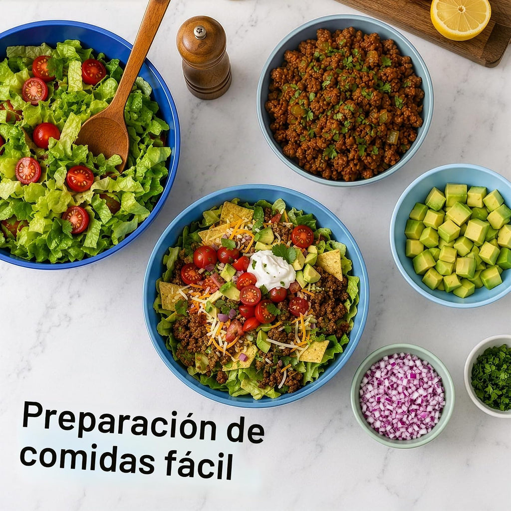 Zulay Kitchen Juego de 12 tazones de plástico para mezclar con tapas, a prueba de fugas, aptos para microondas y congelador, apilables, para preparar, servir y almacenar, cuencos grandes antideslizantes (azul degradado)
