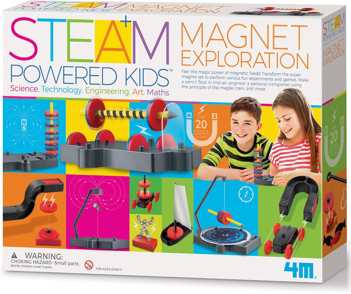 Kit de ciencia magnética 4M para niños a partir de 5 a más de 20 experimentos prácticos con más de 40 componentes, construye transportador Maglev, corredor magnético, OVNI y brújula, juguete educativo