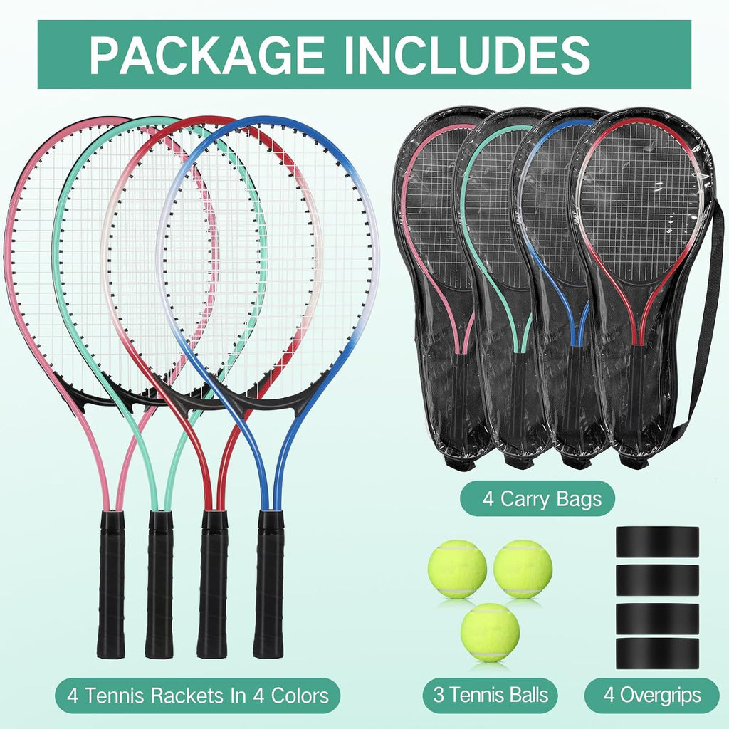 4 raquetas de tenis para adultos recreativas para 4 jugadores, raqueta de tenis ligera de 27 pulgadas con 3 pelotas de tenis para entrenar principiantes con bolsa de transporte