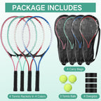 4 raquetas de tenis para adultos recreativas para 4 jugadores, raqueta de tenis ligera de 27 pulgadas con 3 pelotas de tenis para entrenar principiantes con bolsa de transporte