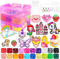 Kit de manualidades de 11000 cuentas fusibles con caja de almacenamiento, 20 colores de cuentas de 0.197 in, tableros de clavijas, papeles de planchar y accesorios. Juego de manualidades para niños y