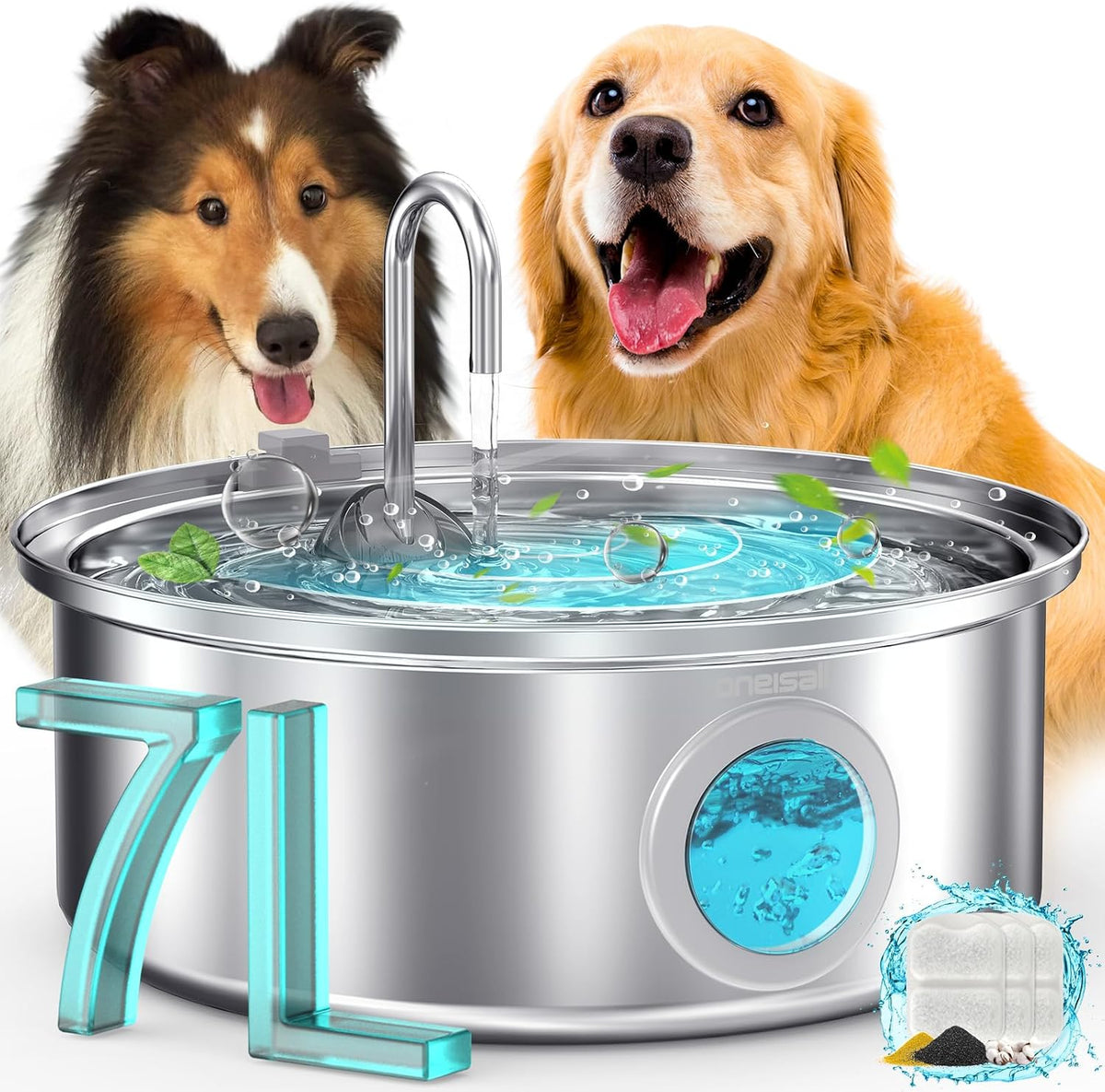 oneisall 7L/230oz Fuente de Agua para Perros para Hogar Multi-mascota, PWF002