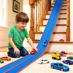 Pistas flexibles de 15 pies de pista de carreras flexibles para niños, juego de pista de auto de bricolaje con autos de rebote 1/64, pistas de carreras enrollables portátiles con ventosas fuertes