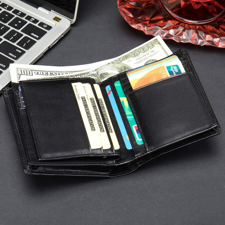 Cartera de cuero para hombre, plegable vertical, con bloqueo RFID,...