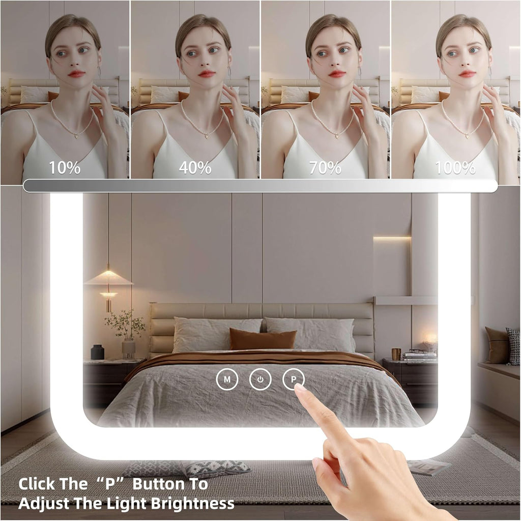 Espejo de tocador con luces, espejo de maquillaje LED de 13.1 x 16.7 pulgadas, espejo de maquillaje iluminado con luces, control táctil inteligente regulable con 3 modos de luz, espejo iluminado para escritorio de maquillaje, dormitorio, vestidor
