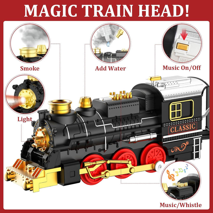 Juego de trenes de tren para niños con humo luces y