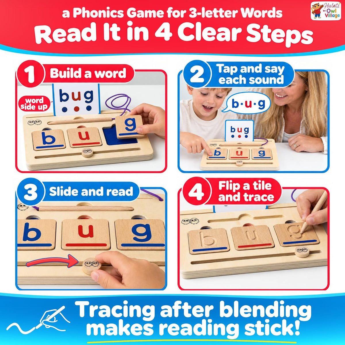 CVC Word Magic Phonics Game: Montessori Ortografía de madera