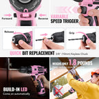 WORKPRO Juego de taladro rosa inalámbrico de 12 V para mujeres