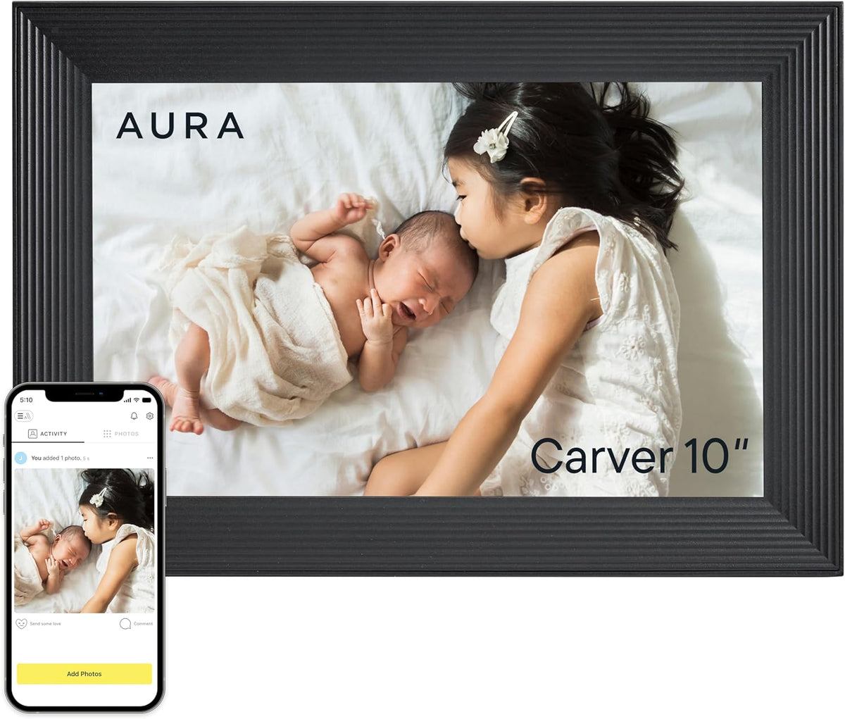 Aura Marco de fotos digital HD WiFi de 10 pulgadas, almacenamiento ilimitado gratuito en la nube, envía fotos desde el teléfono, sin suscripción, encendido/apagado automático, regalo para padres y
