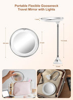 Espejo de aumento 10x con luz, espejo de maquillaje de viaje flexible de