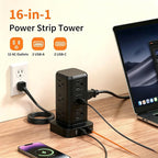 SMALLRT - Cable de extensión con múltiples tomas, torre de regleta de alimentación de enchufe plano con USB 12 salidas de CA, extensor de salida de cable de extensión ultrafino de 6.5 pies para