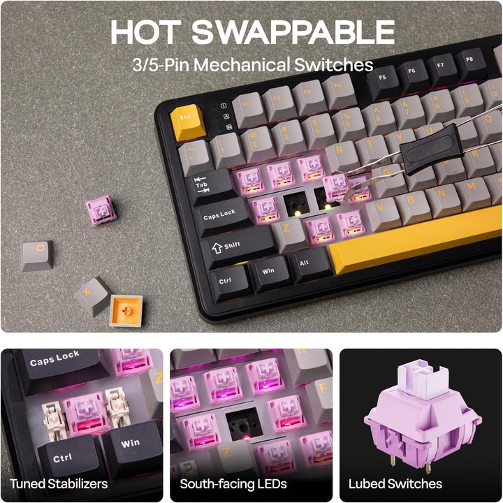 EPOMAKER Aula F108 - Teclado inalámbrico para juegos, teclado mecán...