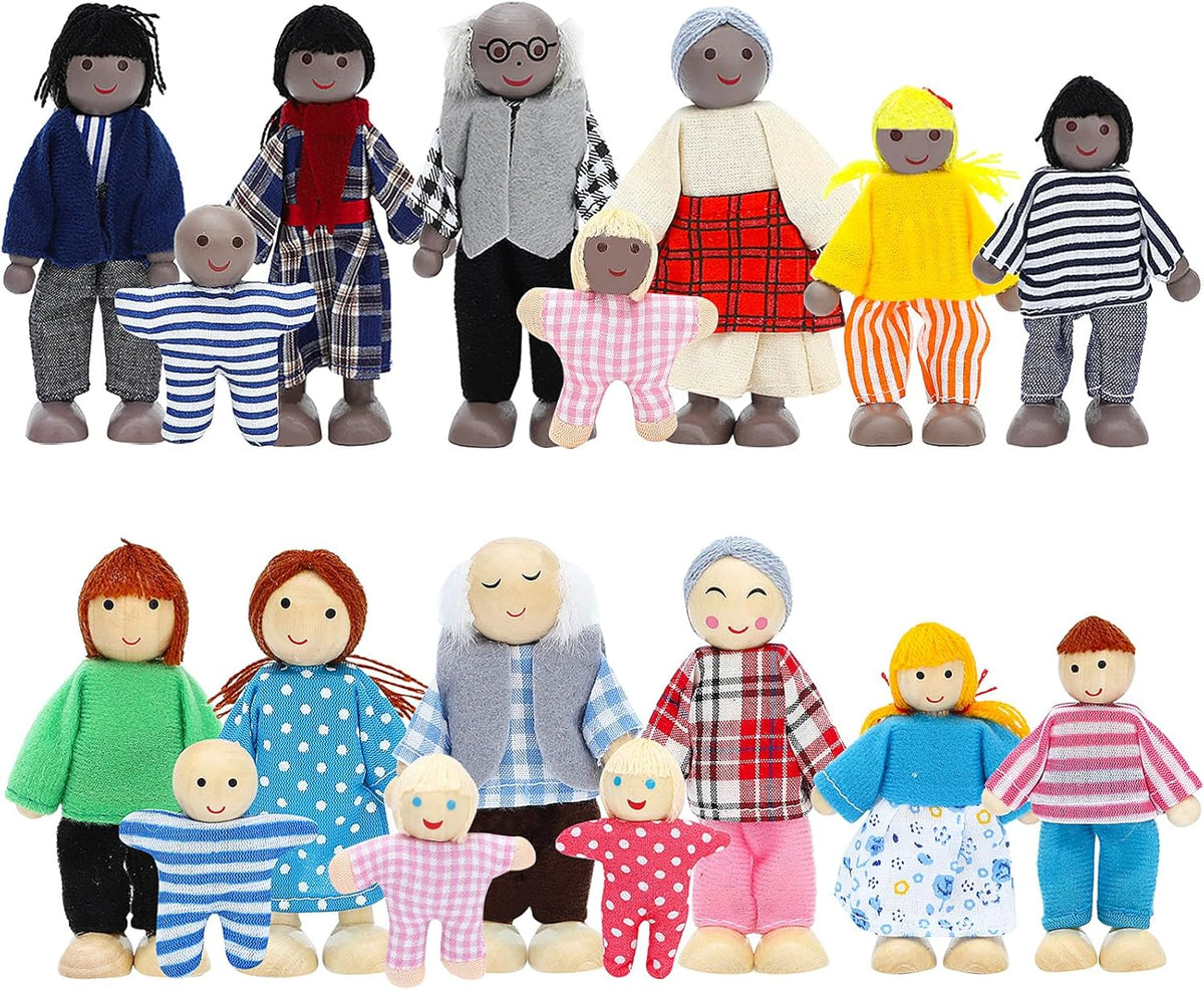 ONEST Juego de Familia de Casa de Muñecas de Madera de 17 Piezas