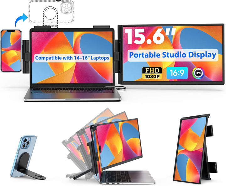 HONGO Monitor de estudio portátil FHD IPS 1080P de 15.6 pulgadas, e...