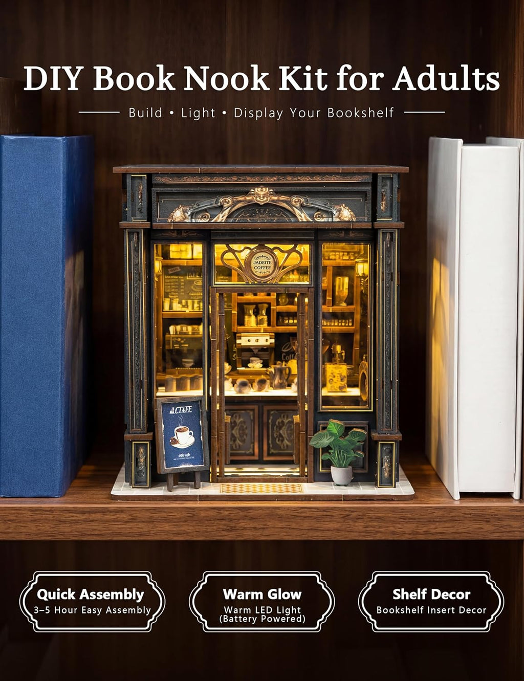 Kit de rincón de libros para cafetería con luz, inserto medieval