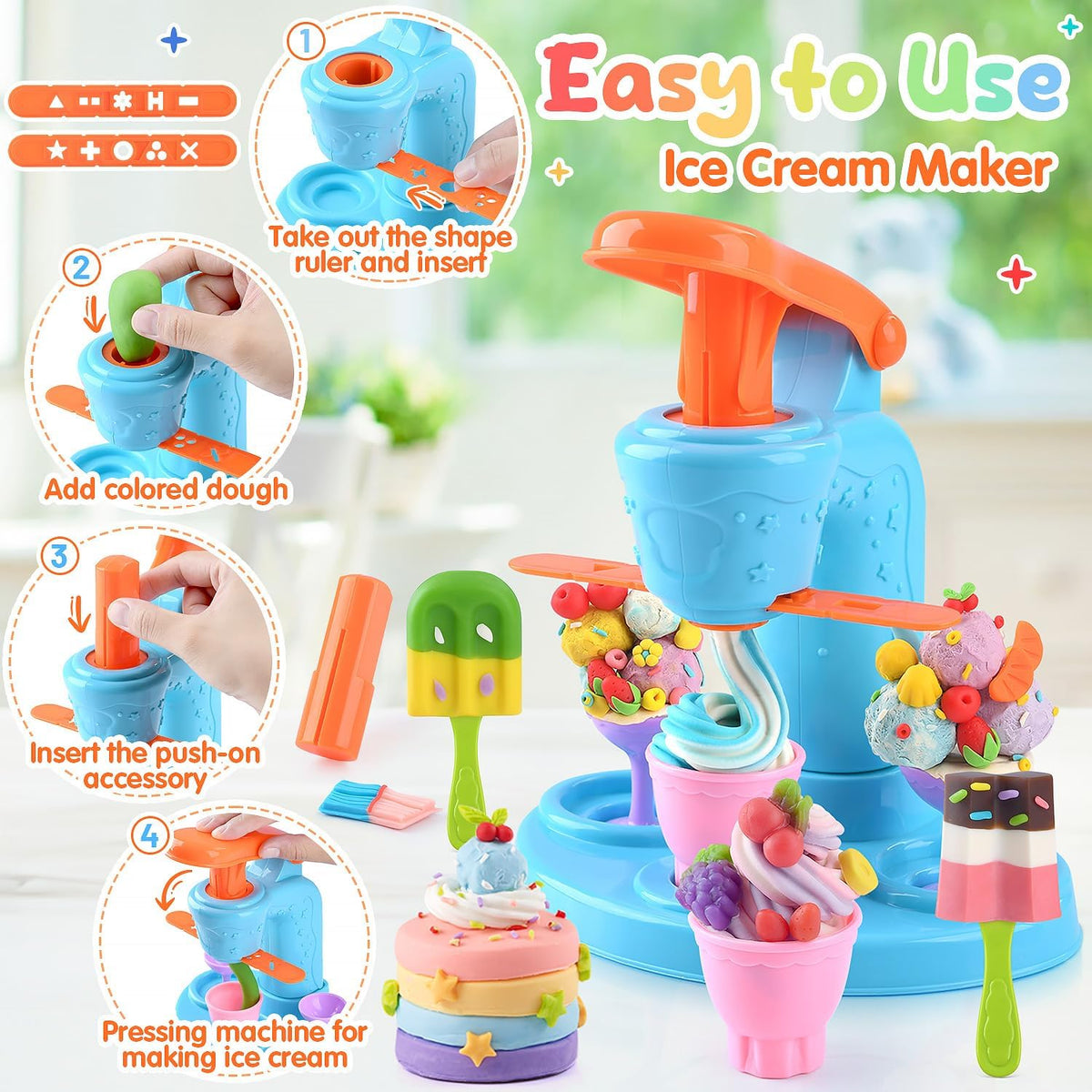 Set de masa colorida 4 en 1 para niños con 24 porciones de masa, creaciones de cocina y comida de juguete