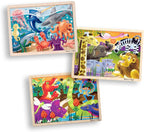 Melissa & Doug Juego de rompecabezas de 3 rompecabezas: dinosaurios, océano y safari
