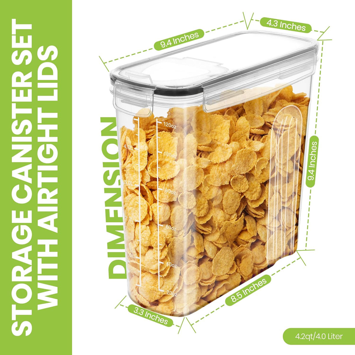 Utopia Kitchen - Juego de 4 recipientes para cereales con tapas, 4 unidades